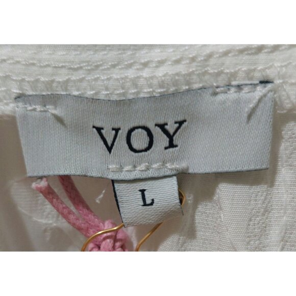 NWT Voy White Floral Embroidered Sleeveless Ruffle Button-Up Blouse Size Large - Picture 2 of 9